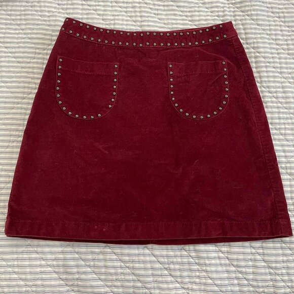 Studded cranberry velvet mini skirt Silver Back Zipper Detail Size 0 90s Y2K - Picture 3 of 10